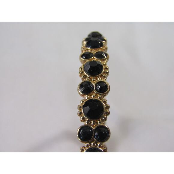 Gold Tone Black Bead Wrist Bangle Bracelet 8 1/2" Minimal Neutral Oval Elegant - Picture 4 of 5